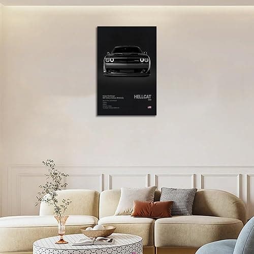Supercar Poster Challenger Hellcat Poster Racing Wall Art Painting Canvas Birthday Gift Prints House Decor Framed or Frameless (Black, 12L" x 18W", Unframed) thumbnail 3