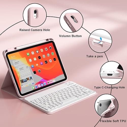 IAMKHO Keyboard Case for iPad Air 11 Inch (M3/M2) 2025/2024, iPad Air 5th/4th Generation 10.9 Inch 2022/2020, Detachable Wireless Bluetooth Keyboard Built-in Right Side Pencil Holder, Pink thumbnail 5