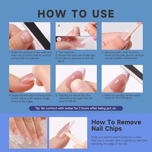 HOSAILY 3D Flower Press on Nails Medium Almond, Natural Nude Blue White French Tip Daily Press ons for Women, 24pcs Glossy Pretty Reusable Semi-Homemade Soft Gel Full Cover Stick on Fake Acrylic Nail thumbnail 5