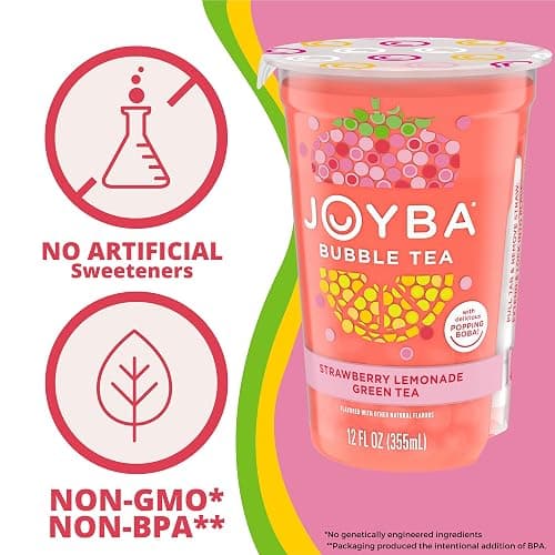 Joyba Bubble Tea Strawberry Lemonade Green Tea, 6 Pack, 12 fl. oz. Cups thumbnail 4