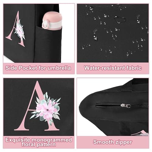Vavabox A-Z Initial Personalized Tote Bag, Waterproof Gifts for Women, Bridesmaids, Mom, Teachers, Friends (01-Black, S) thumbnail 5