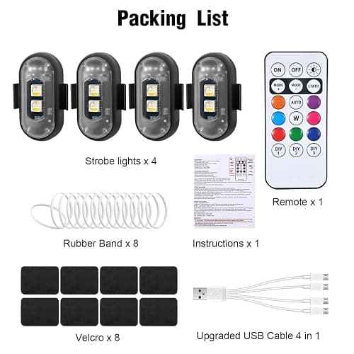 4PCS Wireless LED Strobe Lights with Remote Control, 8 Colors Rechargeable Led Lights Anti-Collision LED Emergency Warning Lights for Car Motorcycle Bike Drone Aircraft thumbnail 7