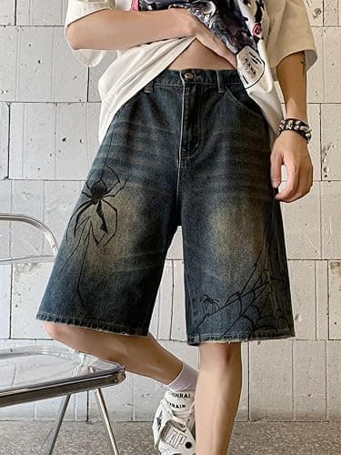 Ponitrack Jorts Women Baggy Vintage Acid Wash Jean Shorts Grunge Fashion Casual Wide Leg Y2K Pants Streetwear Men Unisex thumbnail 2