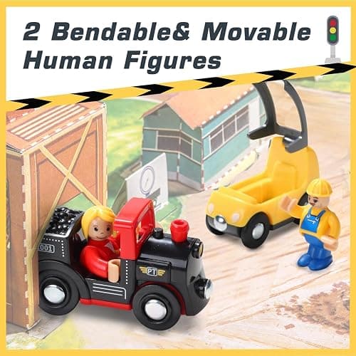Giant bean 12 Vehicles Train Car Set Accessories, Battery Operated Magnetic Mini Construction Set for Wooden Train Tracks, Bulk Car Toys for Toddlers 3 4 5 Year Boys Girls Kids thumbnail 6