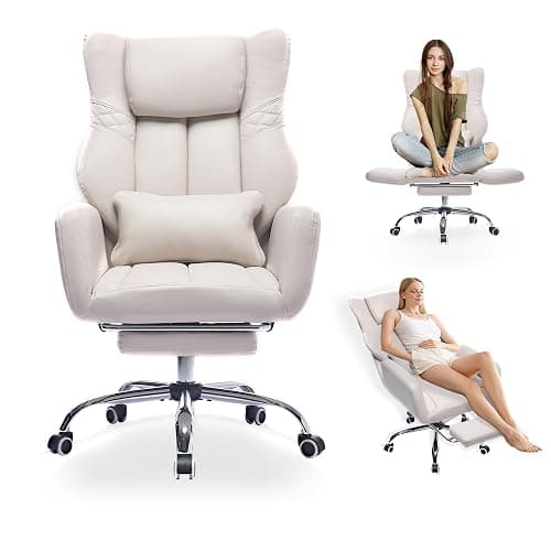 Criss Cross High Back Office Chair with Foot Rest, Ergonomic Cross Legged Desk Chair with Flip-up Armrest, Cozy Reclining 155°Swivel Chair for Home Office, Computer and Entertainment (Beige) - Image 1