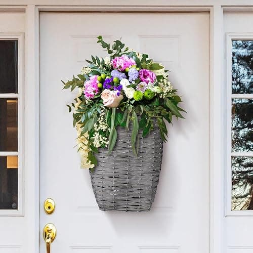 Marsui Front Door Basket Woven Hanging Basket with Hemp Rope Handmade Large Woven Hanging Storage for Flowers Plant Organizing Decorative Wall Front Door Entrance 15.75 x 11.81 x 5 Inches - Image 1