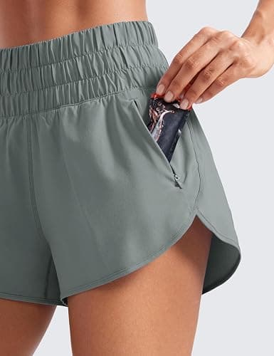 CRZ YOGA High Waisted Dolphin Running Shorts for Womens Mesh Liner for Gym Workout Athletic with Zipper Pocket thumbnail 3