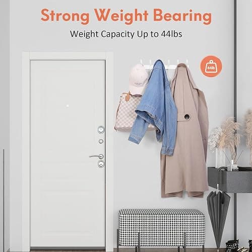 Optish Coat Rack Wall Mount, Coat Hook Wall Mount, Wall Hooks for Hanging, Hat Rack for Walls, Coats Hanger with 12 Hook, Towel Hooks for Bathrooms (2 Pack, White) thumbnail 3