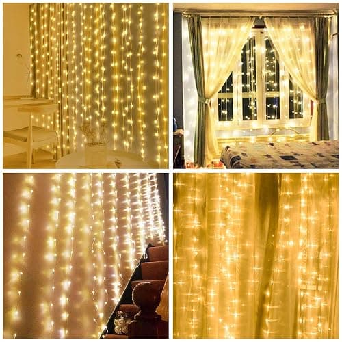 Vicloon 3mx3m Curtain Fairy Lights, 300 LED Curtain Lights, Waterproof Window String Light with Remote Control Timer for Decorate, Outdoor, Indoor, Party, Bedroom thumbnail 5
