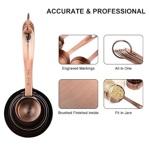 IFFMYJB Copper Plate Measuring Cups and Spoons Set of 12, Copper Measuring Cups and Spoons Set with Leveler, Stainless Steel Measuring Spoons & Cups for Dry & Liquid Ingredients During Kitchen&Baking thumbnail 6