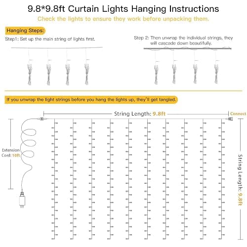 SUDDUS Curtain Lights for Backdrop 300LED 9.8x9.8ft Warm White Bedroom Wedding thumbnail 7
