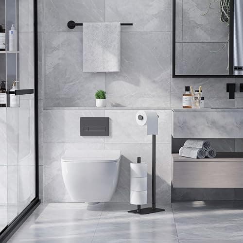Kitsure Toilet Paper Holder Free Standing - Large Capacity Toilet Paper Holder for 4 Rolls, Rustproof Toilet Paper Stand with Non-Slip Stable Base, Black, Medium thumbnail 5