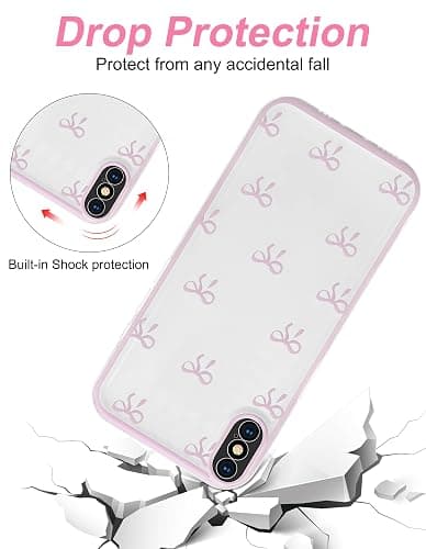 Jusy Compatible with iPhone X/XS Case, Cute Clear Ribbon Bowknot Pattern Aesthetic Soft TPU Transparent Cases Protective Phone Cover for Women Girly with Bracelet Chain - Pink - iPhone X/XS thumbnail 4