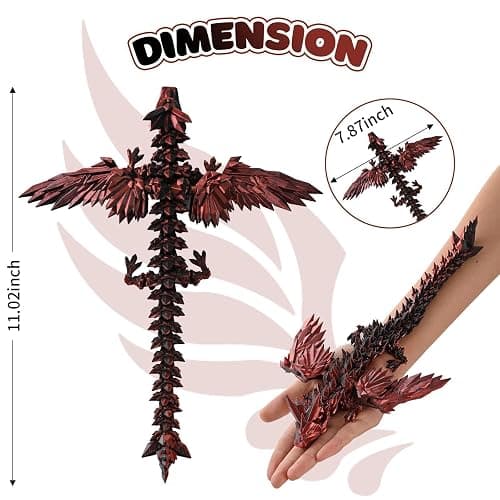 GemmiCho 3D Printed Dragon with Wings, 11" 3D Printed Dragon Toys for Kids, 3D Dragon for Stress Relief, Surprise Animals Figurines Fidget Dragon Toys for Boys Kids Teen 5-7 4-6 8-12 thumbnail 3