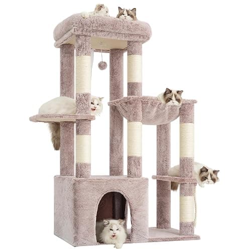 Heybly Heavy Duty Cat Tree, Tower for Indoor Cats Large Adult, Tall Cat Condo House with Extra-Large Baseboard, Multi-Level Plush Furniture with Scratching Posts, Hammock,Toy Balls,Muchroom HCT026MU thumbnail 4