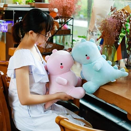 VHYHCY Cute Dinosaur Plush Toys, Fat Dinosaur Stuffed Animals Dolls, Soft Plush Dino Plushie, Birthday Gifts for Kids Girls Boys Pink 12 inch thumbnail 3