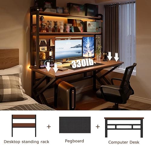 XXHOFTPJZ 47.2in Computer Desk with Pegboard, Gaming Desk with Storage Shelves, PC Gamer Workstation Desk, Modern Study Writing Table for Home Office Bedroom (Black, 47.2in/120cm) - Black - 47.2in/120cm thumbnail 4