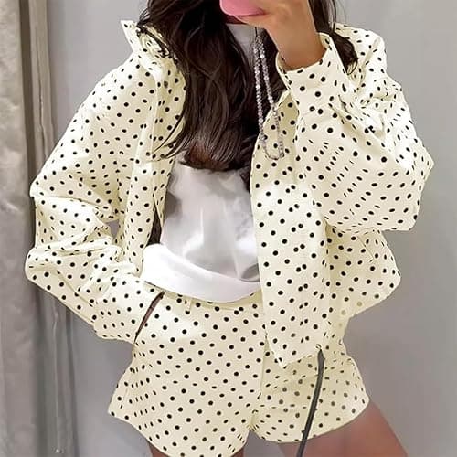 JoinQueen Women Polka Dot Jacket Stand Collar Cropped Jackets Zip Up Coat Casual Fashion Coat Fall Spring Jacket with Pockets thumbnail 8