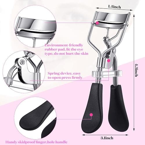 14 Pieces Eyelash Curler Kit Eyelash Comb Eyebrow Brush Tweezers False Eyelashes Applicator Tool Eyebrow Trimmer Silicone Refills Pads for Women (Black) thumbnail 3