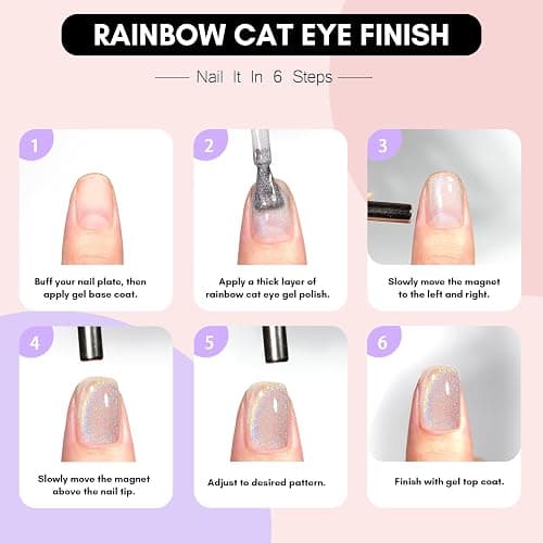 Makartt Rainbow Cat Eye Gel Nail Polish: Glitter Universal 9D Holographic Sparkly Soak Off Gel UV/LED Manicure with Magnet Stick for Nail Art Designs 10ml thumbnail 9