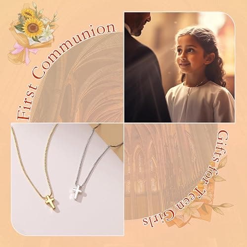 Christmas Stocking Stuffers Cross Necklace for Women Girls, Dainty Cute 14K Gold Silver Plated Cross Pendant Jewelry Non Tarnish Waterproof Simple Small Necklace Christian Baptism Religious Faith Gifts thumbnail 6