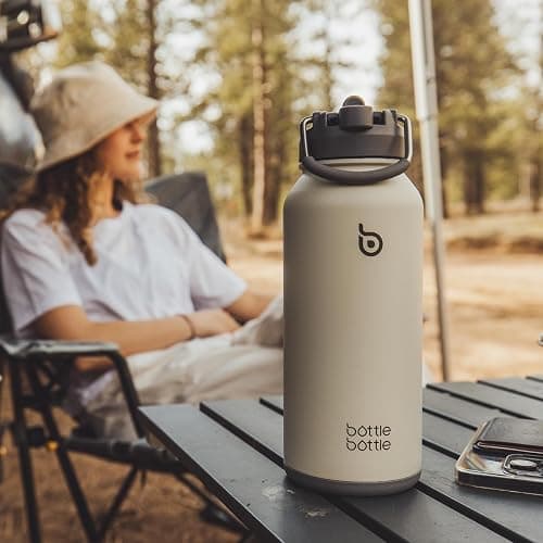 BOTTLE BOTTLE Insulated Water Bottle 950ml(32oz) Stainless Steel Sports Water Bottles with Straw Dual-use Lid Drink Flask Design for Gym with Pill Box (Gray) thumbnail 2