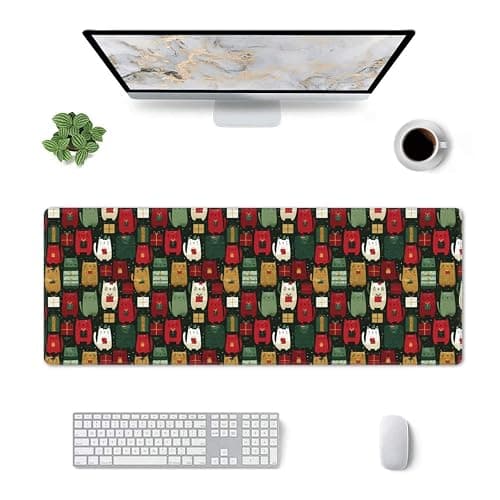 Fuzquwu Different Cats Christmas (2) for Extended Mouse Pad 12" X 31.5" Large Desk Mat Non-Slip Rubber Base with Stitched Edges for Keyboard and Mouse - Image 1