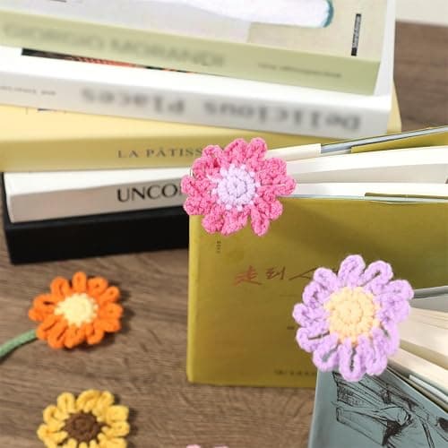 6 Pack Flower Crochet Bookmarks,Daisy Sunflower Bookmark for Women Personalized Crochet for Book Lovers and Teachers thumbnail 5