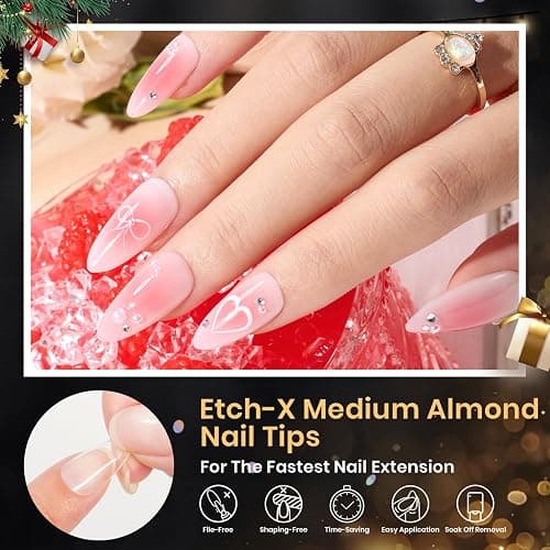 Beetles Gel Nail Tips Medium Almond Etch X, 12 Sizes 288 PCS Half Matte Full Cover Press on False Nail Tips Clear Acrylic Nails Extension Glue on Nails DIY Gift for Women thumbnail 2