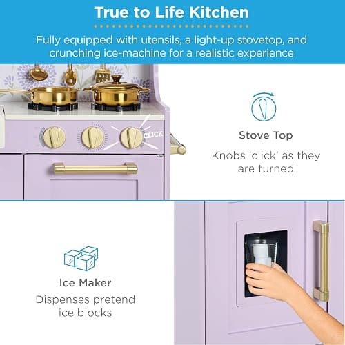Best Choice Products Wooden Play Kitchen for Kids, Pretend Play Cooking Toy Set with Sink, Oven, Microwave, Refrigerator, Ice Maker & Accessories, Kitchen Playset for Toddlers Ages 3+ - Lavender thumbnail 6