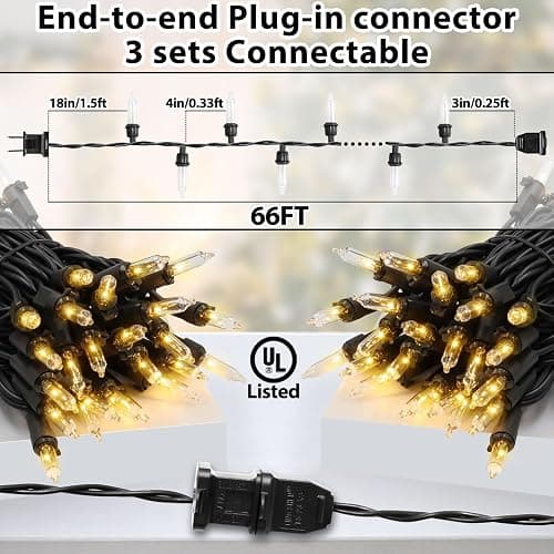 CXLHO Clear Christmas Lights 66FT 200 Incandescent Bulbs Warm White Mini Lights with Black Wire for Christmas Tree, Garland, Thanksgiving, Wedding, Party, Home, Indoor & Outdoor Festival Decoration thumbnail 2