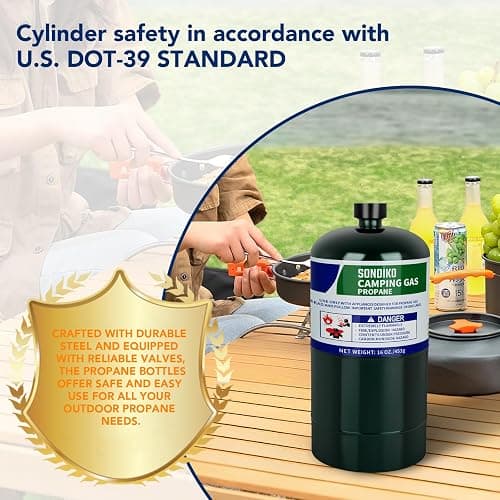 Sondiko Propane Tank 2 Pack, High Purity 1LB Propane Cylinder Tank 16 oz, Factory Prefilled and DOT Compliant, Premium Propane to Broil Sous Vide for Welding Brazing Soldering thumbnail 6