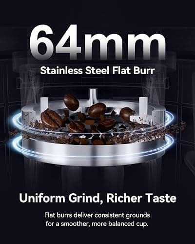 MOKKOM Professional 64mm Flat Burr Coffee Grinder with 100 Grind Settings, All-Metal Stainless Steel Body, Coffee Bean Grinder with Adjustable Electronic Timer, Anti-Static, LED Display thumbnail 3