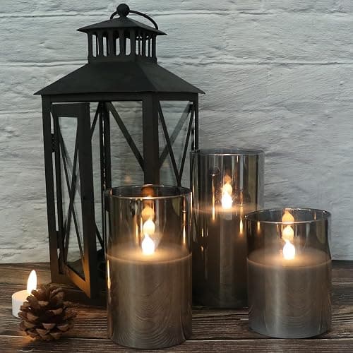 GenSwin Gray Glass Battery Operated Flameless Led Candles with 10-Key Remote and Timer, Real Wax Candles Warm White Flickering Light for Home Decoration(Set of 3) - Gray thumbnail 4