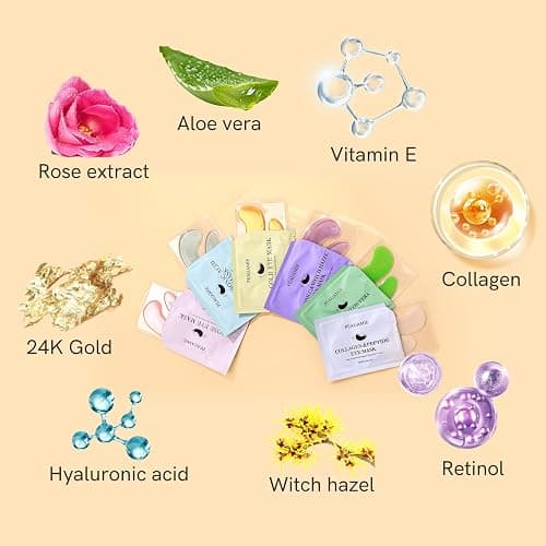 PEAUAMIE Under Eye Patches with Collagen and Hyaluronic Acid Eye Mask for Wrinkle,Dark Circles,Face Mask Skin Care Products 24 Pairs thumbnail 5