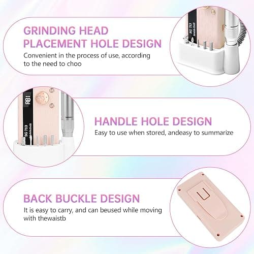 Electric Nail Drill - 45000RPM Portable Nail Drill丨Rechargeable Nail E-File Kit with 11 Bits & Base丨LED Screen丨Ultra-Silent, Rechargeable Nail Drills Machine for Acrylic Nails Gel Polishing(Pink) thumbnail 9