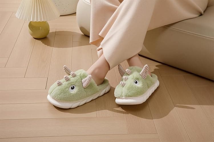LANFIRE Pantoufles de dinosaures Chaussons en peluche pour femmes Chaussons animaux Chaussons hiver chauds thumbnail 4