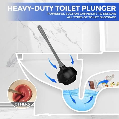 2 in 1 Toilet Brush and Plunger Set - Toilet Brush with Solid Handle, Stand and Holder for Deeply Cleaning in Bathrooms - Plastic Toilet Brush and Holder Set in Grey thumbnail 7