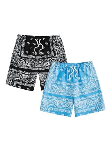 Floerns Boy's 2 Pcs Bandana Shorts Boho Paisley Graphic Print Drawstring Waist Summer Beach Drip Shorts with Pockets - Image 1