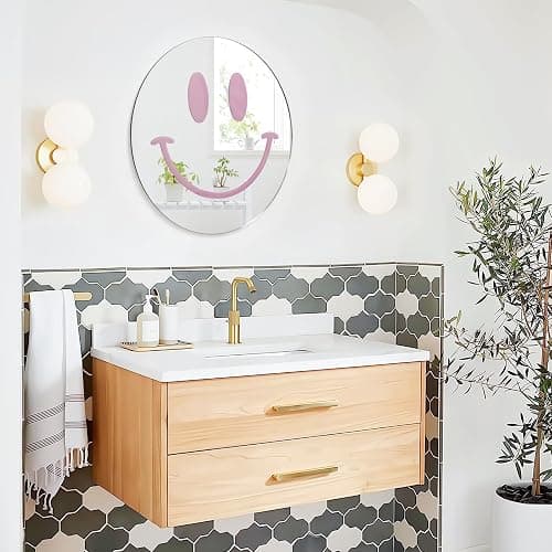 Dremisland Wall Mirror Preppy Room Decor for Teen Girls Dorm Room Decor Aesthetic Acrylic Mirror Round Mirror for Apartment Living Room, Bedroom, Vanity, Entryway, Hallway (Light Pink) - Light Pink thumbnail 6
