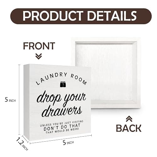 VIIJJUE Laundry Room Decor, Drop Your Drawers Funny Laundry Room Wooden Box Sign for Desk Table Shelf Decor, 5x5 Inch thumbnail 3