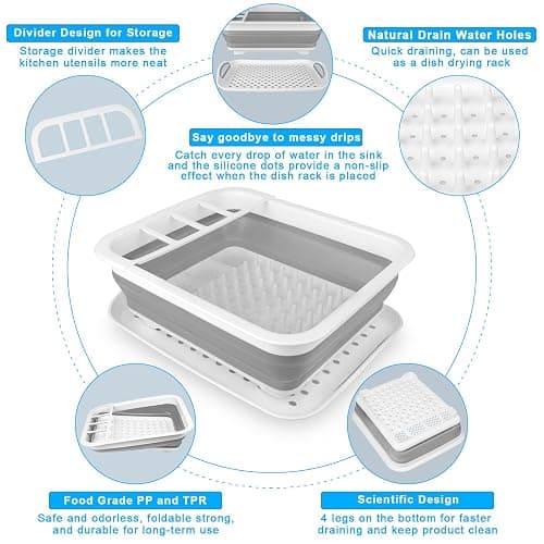 Collapsible Dish Drying Rack Portable Dish Drainers for Kitchen Counter with Drainboard, Kitchen Sink Organizer Basket RV Accessories Camper Storage and Organization Dish Rack Over Sink Drying Rack thumbnail 4