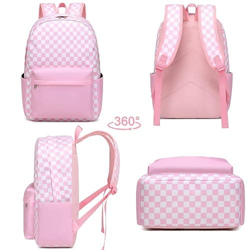 Sugaroom Pink Checkered Backpack with lunch box for Girls with Lunch Box Lightweight School Backpack Kids Bookbags Preschool Primary Elementary Students School Bags Set (Checkered Pink) thumbnail 7
