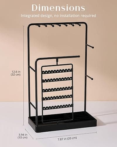 ProCase Jewelry Stand Holder Organizer, Jewelry Display Storage with Ring Tray, No-Assembly Needed, Rotating Earring Bracelet Necklace Holder, Christmas Gifts Room Dorm Decor for Teen Girls -Black thumbnail 3
