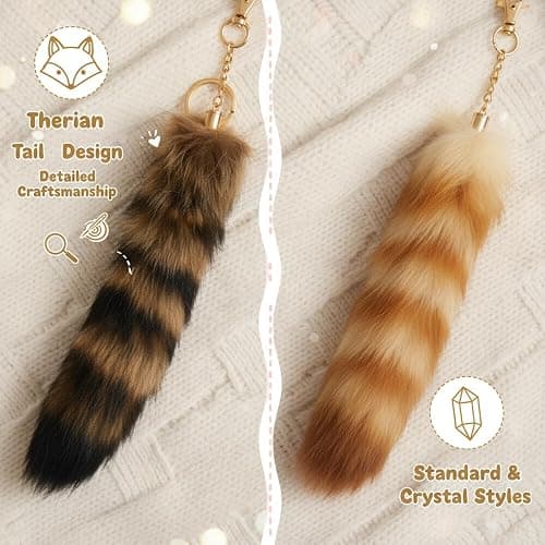 DNTHYRIN 2Pcs Therian Tail, Fox Tail Keychain Set of 2, Animal Spirit Accessory for Cosplay and Collection, Crystal Fox Tail and Standard Fox Tail Design thumbnail 4