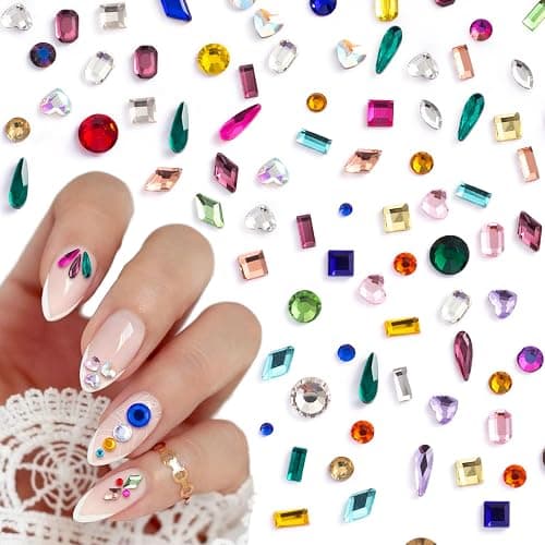HINZIC 510pcs Rhinestones Nail Art Charm, Flatback Gems Colorful Crystal Glass Jewel Valentine Face Clothes Shoes Decor Bead, Mini Diamond Heart Round Geometric for Crafts Acrylic Nail Supplies - Image 1