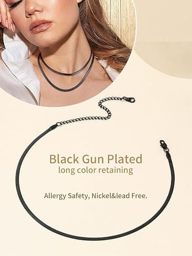 FindChic Stunning Choker Herringbone Chains for Women Stainless Steel 18K Gold/Rose Gold Plated Snake Chain Necklaces 3MM/5MM Width 12.5inch 15inch Adjustable, with Jewelry Box thumbnail 4