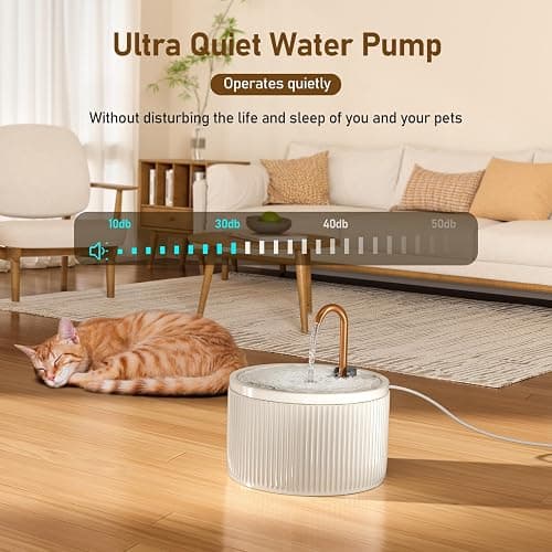 DOOOB Ceramic Cat Water Fountain, 2.1L/71oz Ceramic Cat Fountains, Automatic Pet Water Fountain for Cats, Pet Water Fountain with Ultra-Quiet Pump and 3 Filters & 3 Sponges (Beige) thumbnail 3
