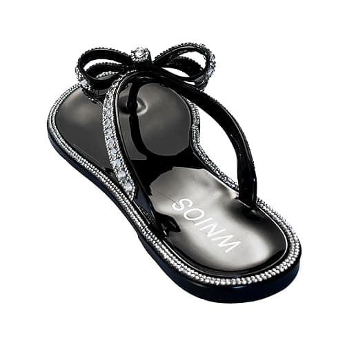 WnioJbobss Womens Flat Sandals Jelly Flip Flops Crystals Rhinestones Bow Knot Glitter Sandals thumbnail 2