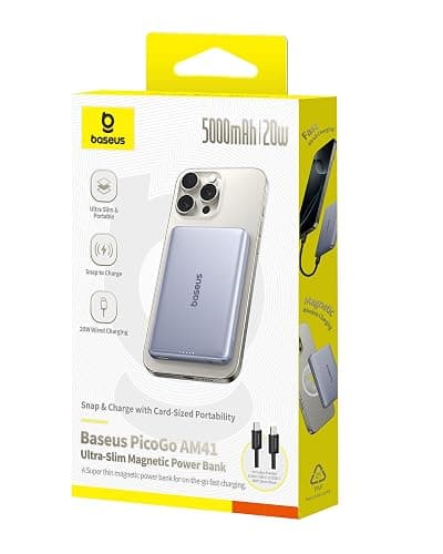 Baseus Picogo AM41 Power Bank, 0.3" Ultra Slim 5000mAh Magsafe Powerbank, PD 20W Fast Charging, Portable, Mini Wireless Magnetic Battery Pack with USB C Cable for iPhone 17 Air/16/15/14/13, Space Grey thumbnail 7